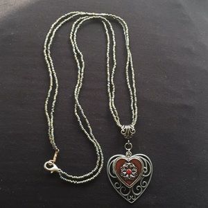 New 16” SS and Seed Bead Heart Necklace